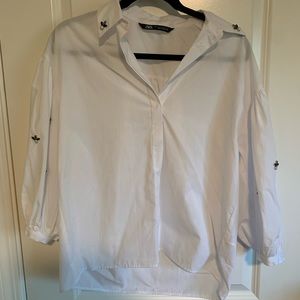 Brand new Zara white poplin shirt beaded (A15)